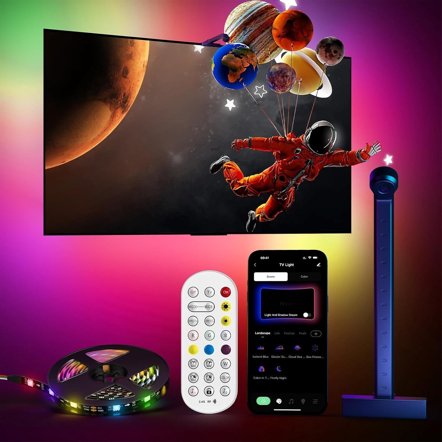 Lumière d'ambiance RVB avec écran d'ordinateur de bureau pour salle de sport électronique
